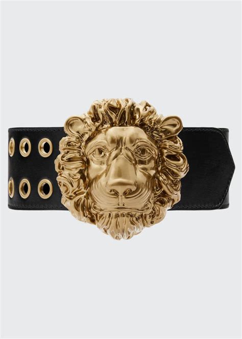 Gucci Lions Head Wide Leather Belt 